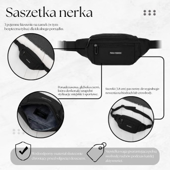 Saszetka Nerka Wodoodporna Czarna Paolo Peruzzi AS-07-BL | Saszetka Sportowa