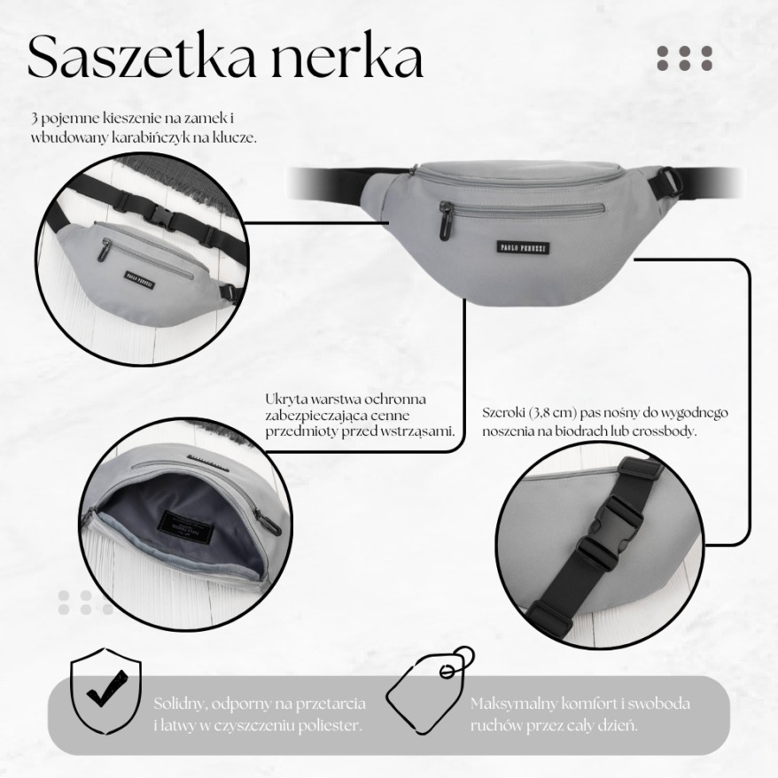 Saszetka Nerka Szara Sportowa Pojemna  AS-08-GR | Paolo Peruzzi