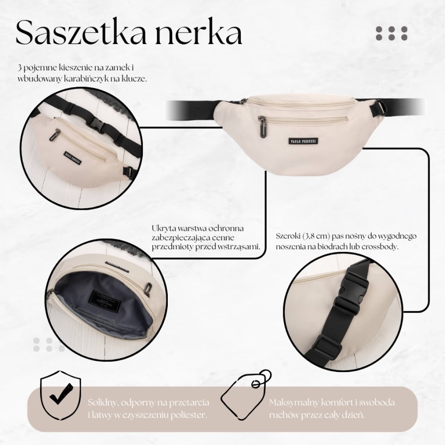 Saszetka Nerka Beżowa Sportowa Pojemna  AS-08-BG | Paolo Peruzzi