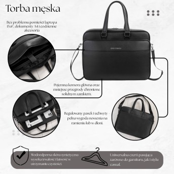 Torba męska do pracy i na studia Paolo Peruzzi AS-05-BL | Skóra syntetyczna | Laptop A4