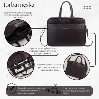 Torba męska do pracy i na studia Paolo Peruzzi AS-05-BR | Skóra syntetyczna | Laptop A4
