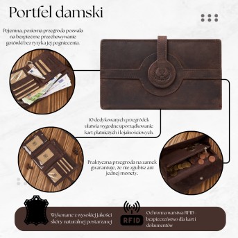 Portfel damski duży podwójny Paolo Peruzzi portfel damski skóra naturalna T-134