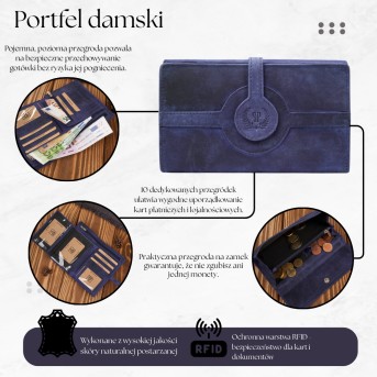 Portfel damski duży podwójny Paolo Peruzzi portfel damski skóra naturalna T-134