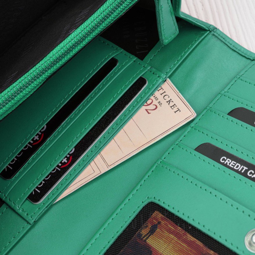 Portfel damski skórzany z RFID miętowy na prezent pojemny SL-11-MNT
