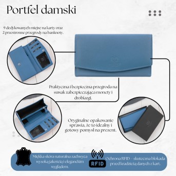 Portfel Damski Skórzany RFID Niebieski Paolo Peruzzi SL-11-CB | Skóra Naturalna