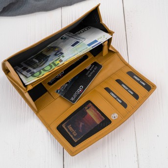 Portfel Damski Skórzany RFID Żółty Paolo Peruzzi SL-11-MNG | Skóra Naturalna