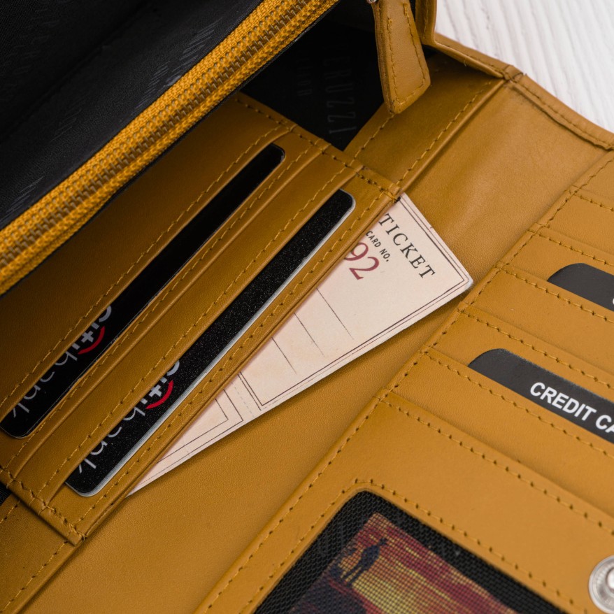 Portfel Damski Skórzany RFID Żółty Paolo Peruzzi SL-11-MNG | Skóra Naturalna