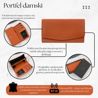 Portfel Damski Skórzany RFID Pomarańczowy Paolo Peruzzi SL-11-OR | Skóra Naturalna