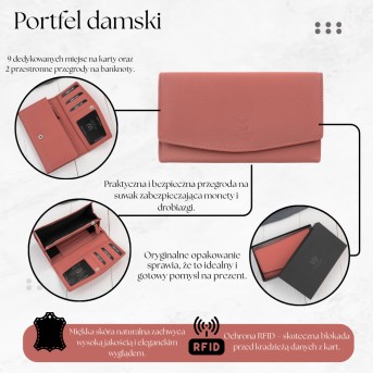 Portfel Damski Skórzany RFID Różowy Paolo Peruzzi SL-11-PI | Skóra Naturalna