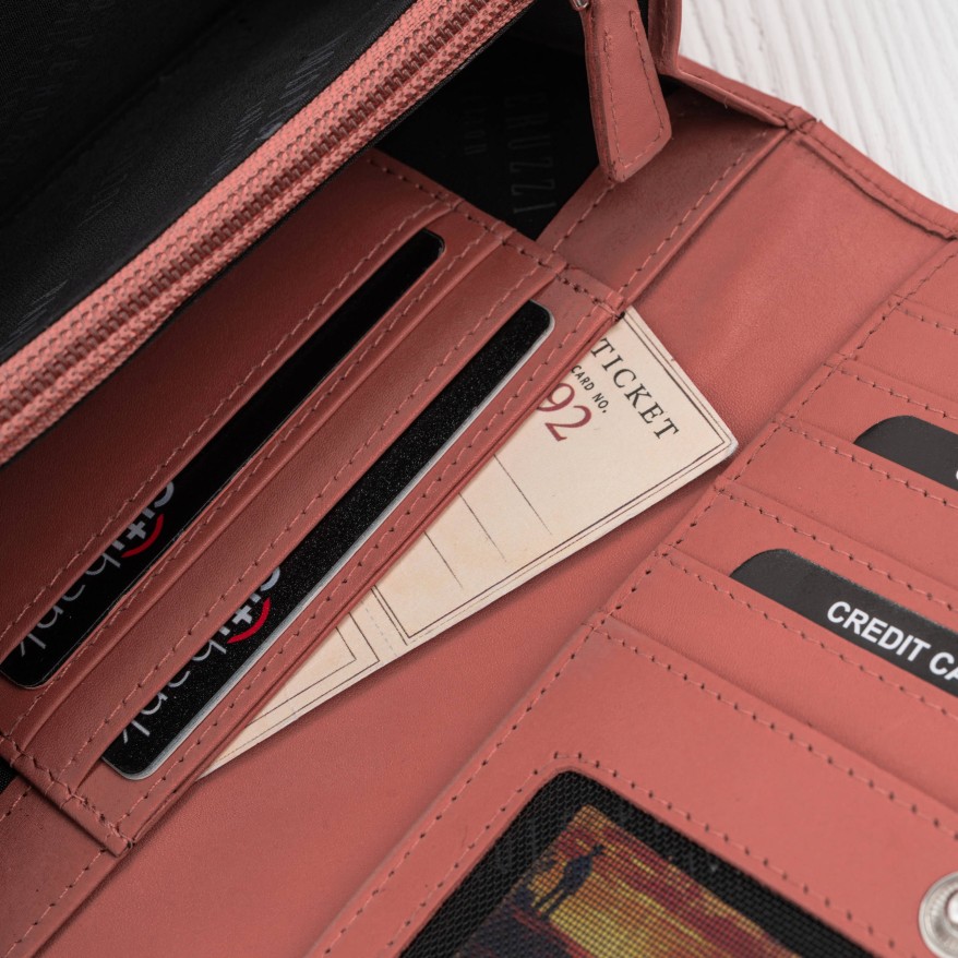 Portfel Damski Skórzany RFID Różowy Paolo Peruzzi SL-11-PI | Skóra Naturalna