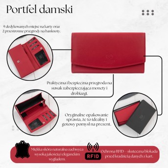 Portfel Damski Skórzany RFID Czerwony Paolo Peruzzi SL-11-RD | Skóra Naturalna