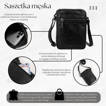 Saszetka męska skórzana Paolo Peruzzi SL-03-BL czarna