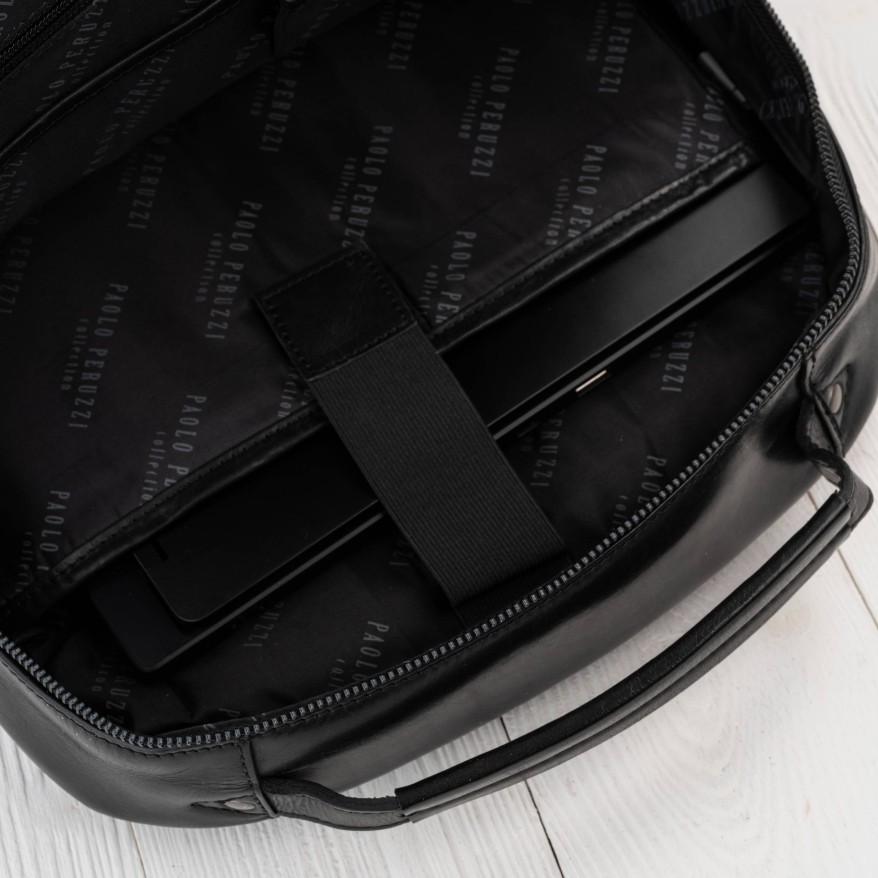Plecak skórzany Paolo Peruzzi SL-15-BL czarny na laptopa 15,6″