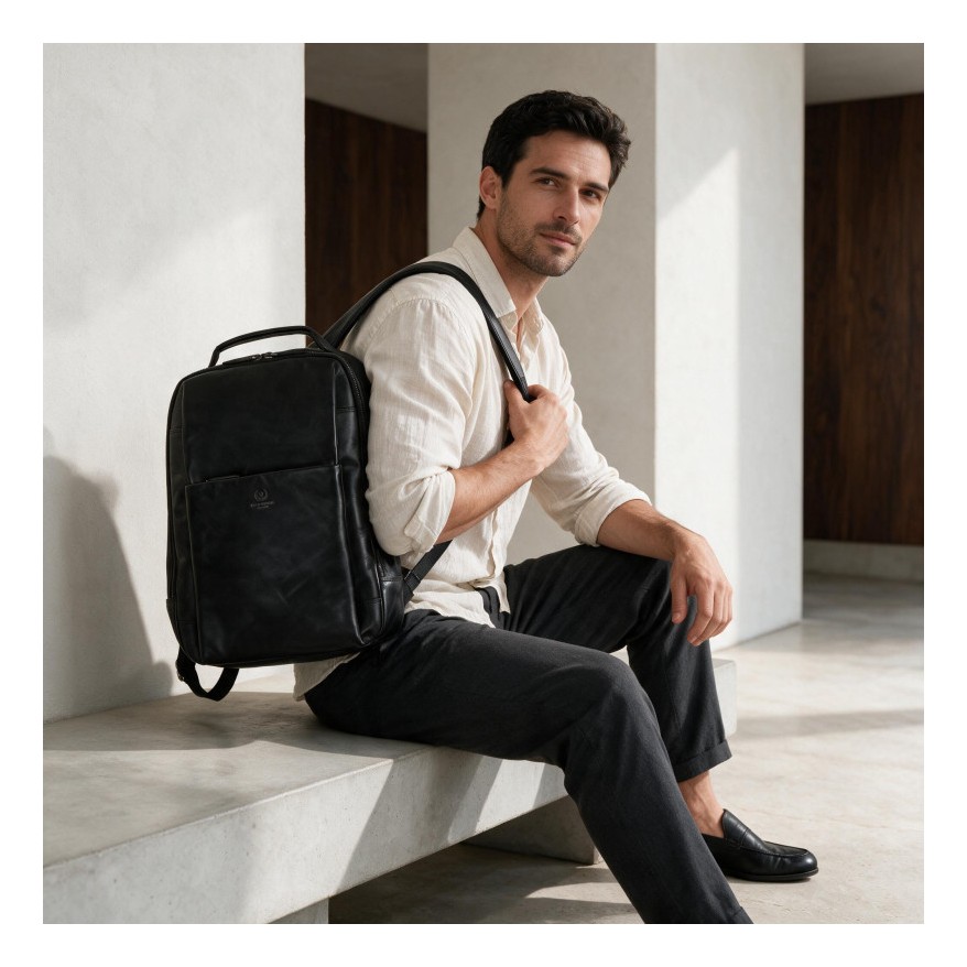 Plecak skórzany Paolo Peruzzi SL-15-BL czarny na laptopa 15,6″