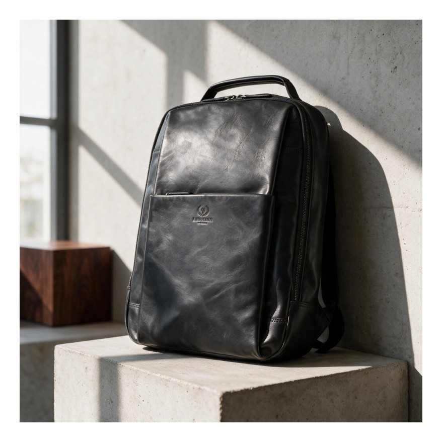 Plecak skórzany Paolo Peruzzi SL-15-BL czarny na laptopa 15,6″
