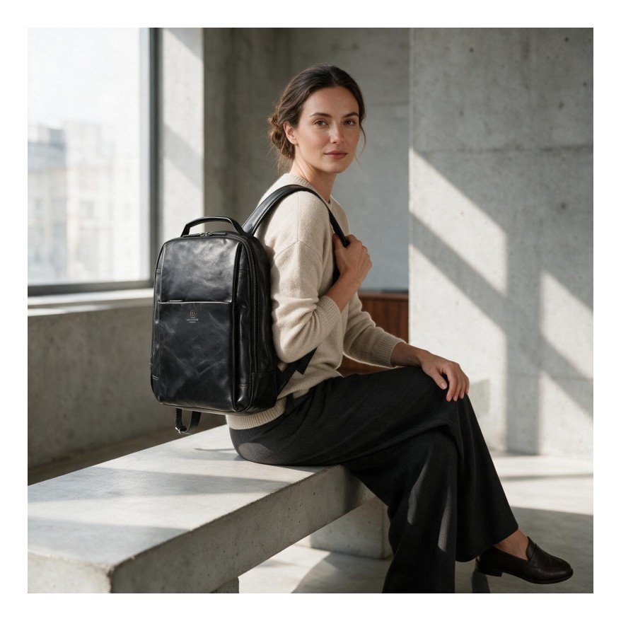 Plecak skórzany Paolo Peruzzi SL-15-BL czarny na laptopa 15,6″