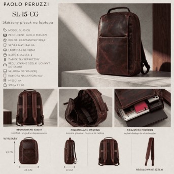Plecak skórzany Paolo Peruzzi SL-15-CG na laptopa 15,6″