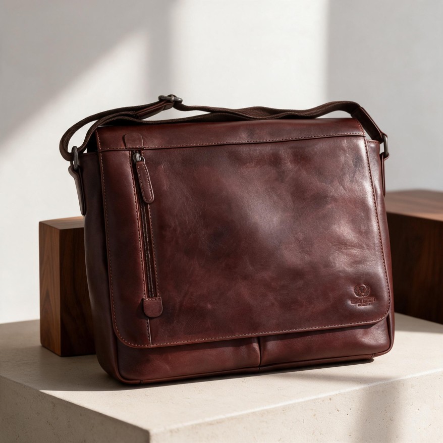 Torba męska skórzana na ramię brązowa Paolo Peruzzi SL-27-BR