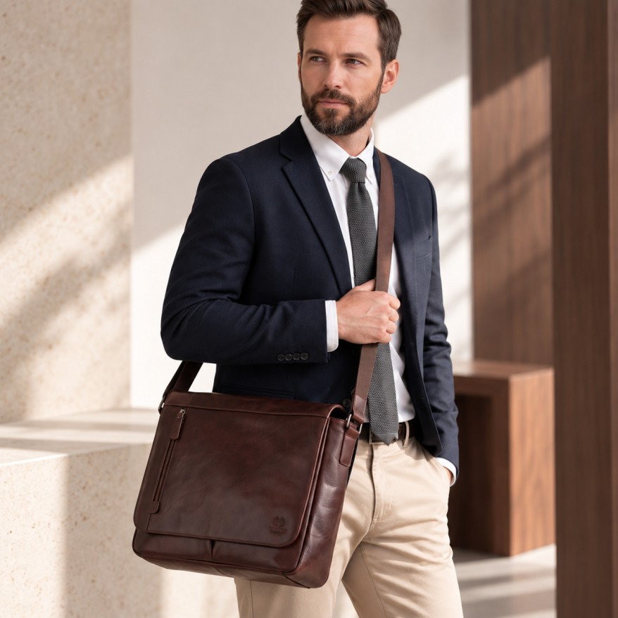 Torba męska skórzana na ramię brązowa Paolo Peruzzi SL-27-BR