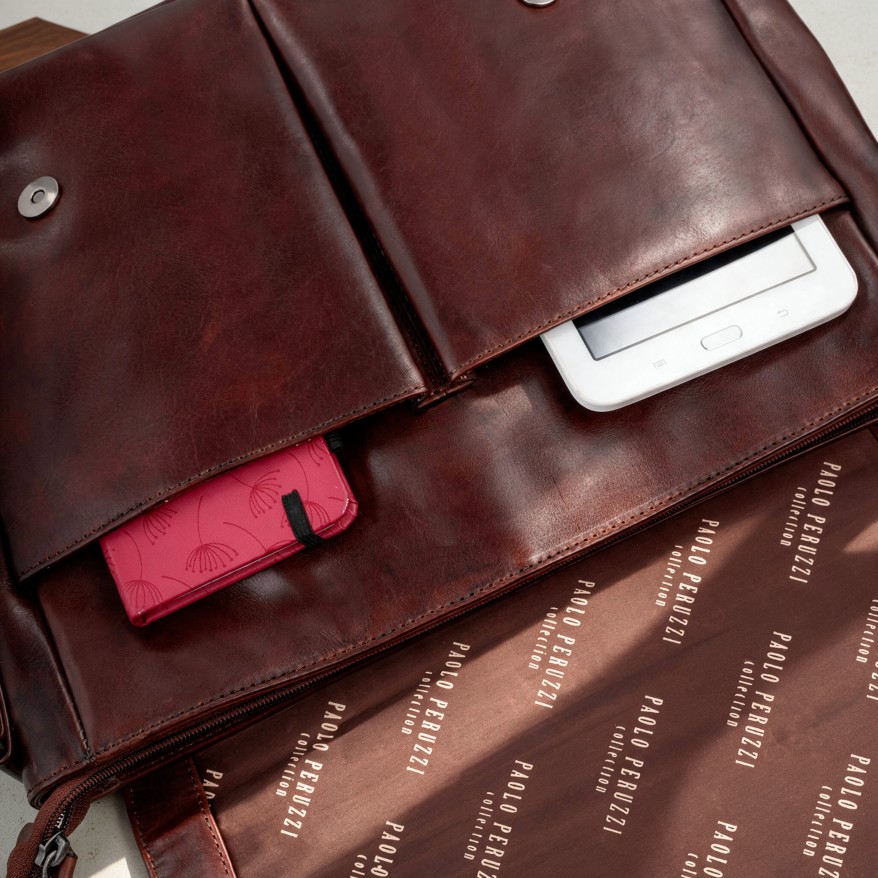 Torba męska skórzana na ramię brązowa Paolo Peruzzi SL-27-BR