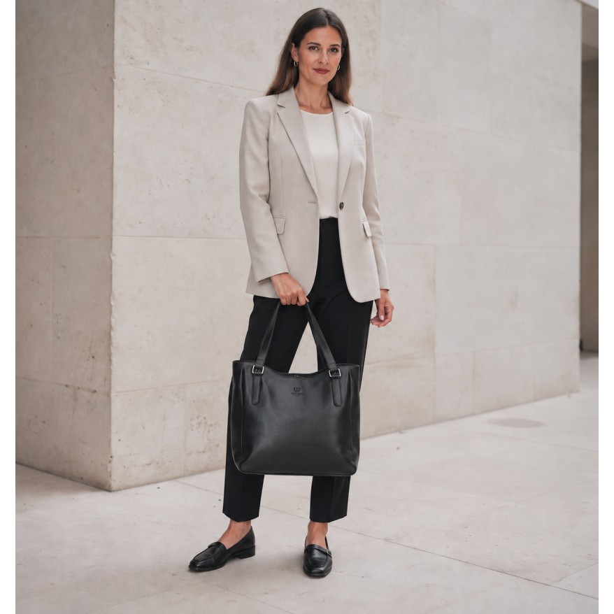 Skórzana Torebka Damska Shopper A4 Paolo Peruzzi SL-45-BL Czarna