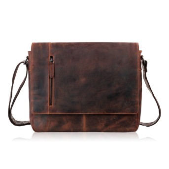 Torba męska na ramię skórzana vintage na dokumenty A4 brązowa SL-46-HBR Paolo Peruzzi