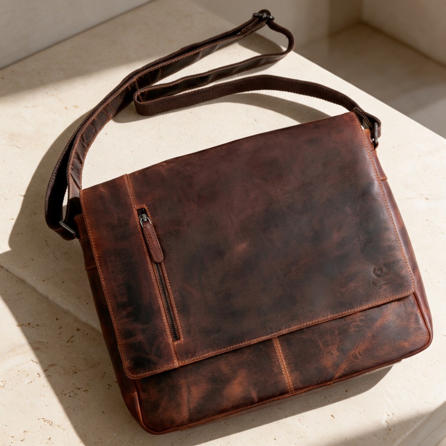 Brązowa Męska Torba Skórzana A4 Paolo Peruzzi SL-46-HBR Hunter Vintage