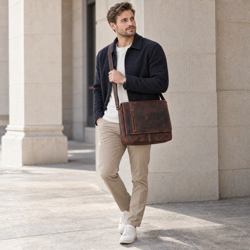 Brązowa Męska Torba Skórzana A4 Paolo Peruzzi SL-46-HBR Hunter Vintage