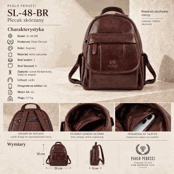 Brązowy plecak skórzany damski retro Paolo Peruzzi SL-48-BR