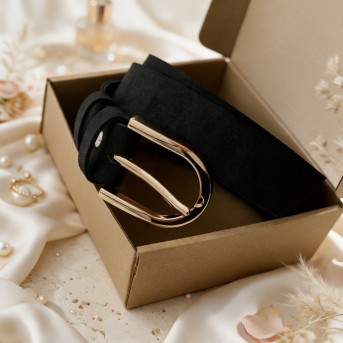 Czarny zamszowy pasek damski złota klamra PG-17-BL-90 | Paolo Peruzzi