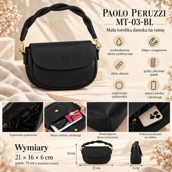Elegancka Mała Torebka na Ramię z Plecionym Paskiem | Paolo Peruzzi