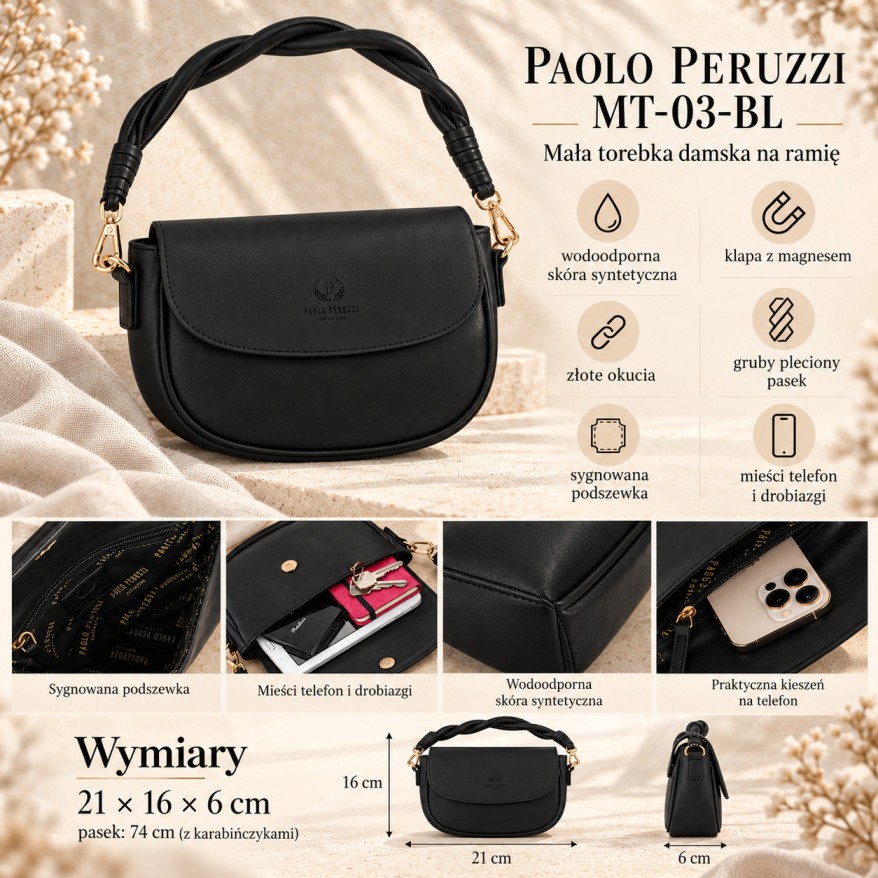 Elegancka Mała Torebka na Ramię z Plecionym Paskiem | Paolo Peruzzi