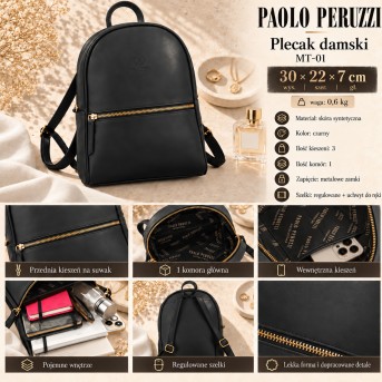 Plecak damski czarny wodoodporny Paolo Peruzzi MT-01-BL