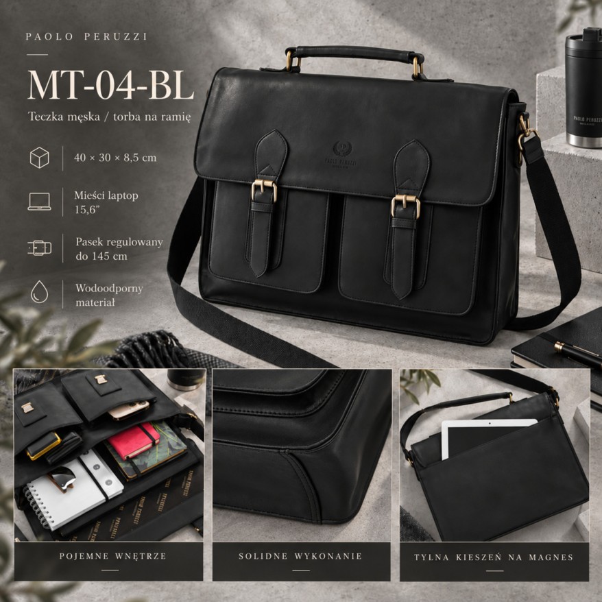 Torba męska na laptopa 15,6 czarna Paolo Peruzzi MT-04-BL