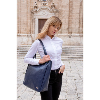DUŻA SKÓRZANA TORBA DAMSKA NA RAMIĘ PAOLO PERUZZI Z-09-NAVY