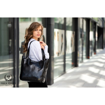 DUŻA SKÓRZANA TORBA DAMSKA NA RAMIĘ PAOLO PERUZZI Z-09-BL