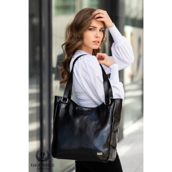 DUŻA SKÓRZANA TORBA DAMSKA NA RAMIĘ PAOLO PERUZZI Z-09-BL